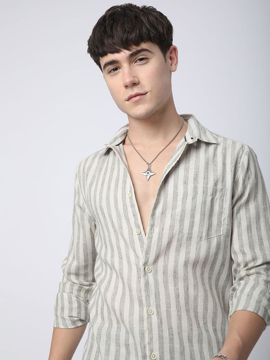 Olive & Ivory Striped Linen Shirt