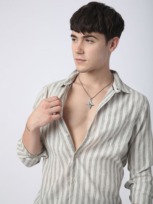 Olive & Ivory Striped Linen Shirt