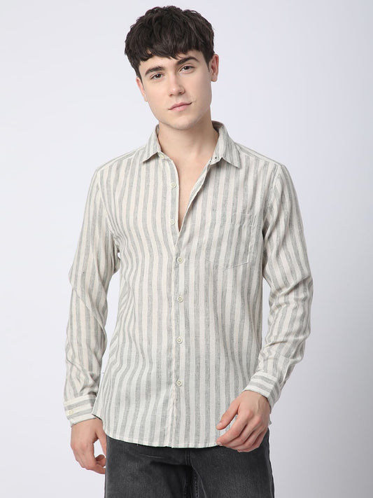 Olive & Ivory Striped Linen Shirt