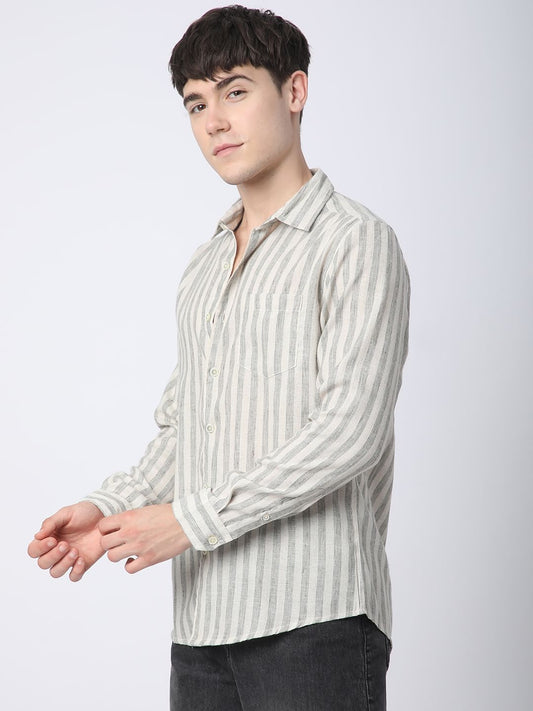 Olive & Ivory Striped Linen Shirt
