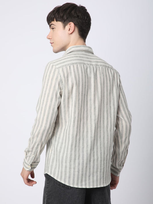 Olive & Ivory Striped Linen Shirt