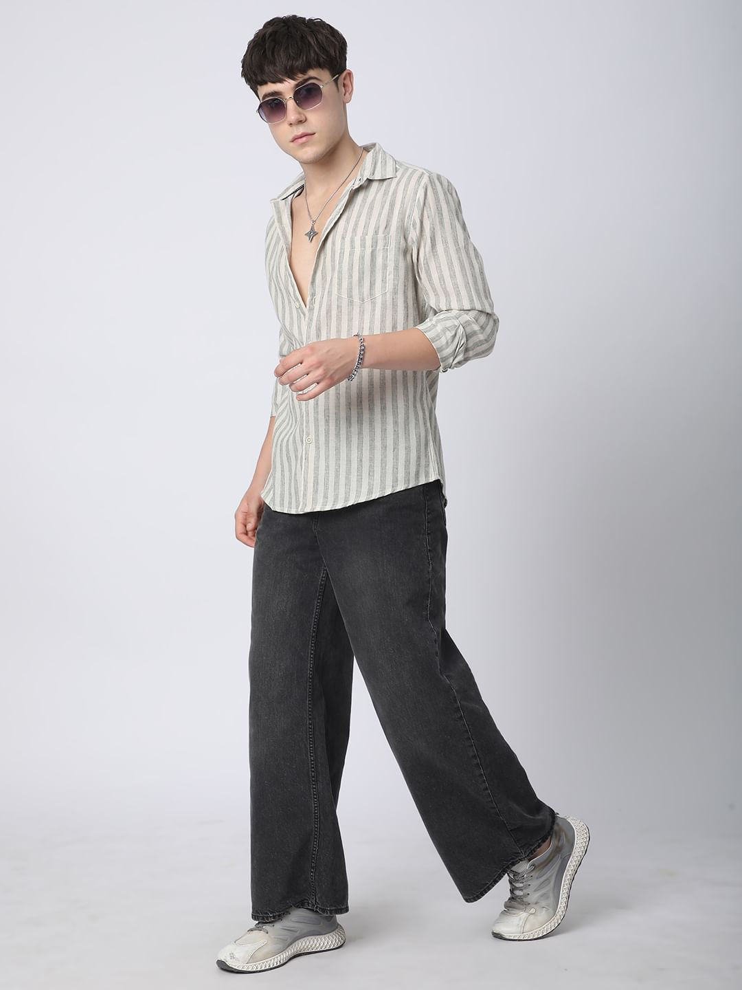 Olive & Ivory Striped Linen Shirt