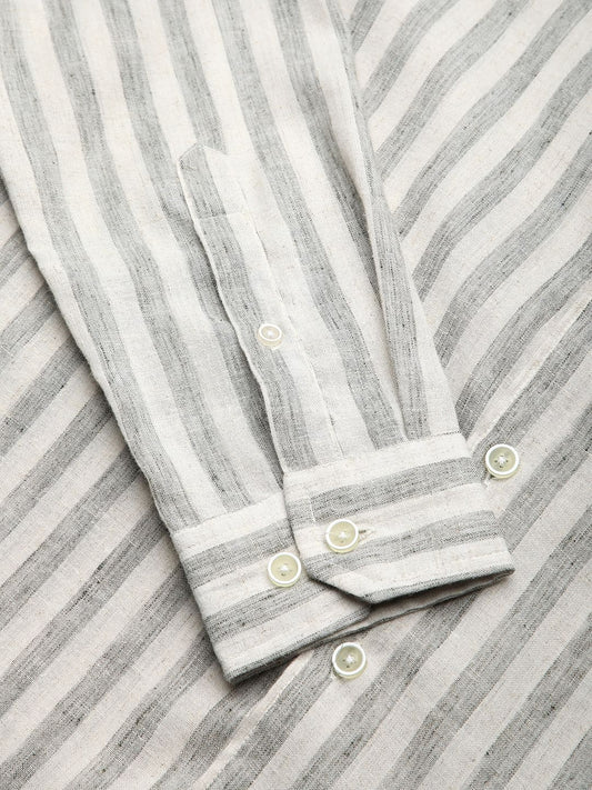 Olive & Ivory Striped Linen Shirt