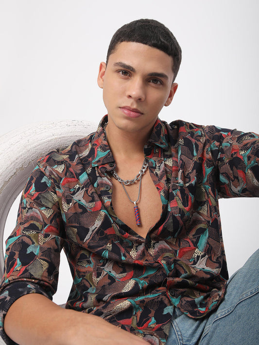 Abstract Black Foil Printed Shirt