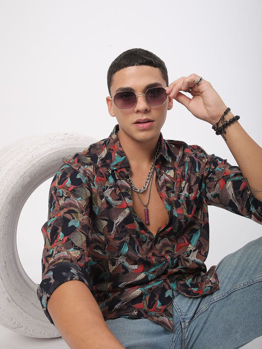 Abstract Black Foil Printed Shirt