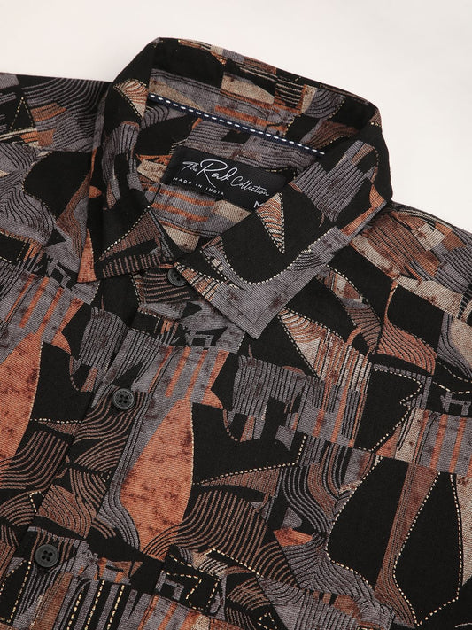 Black Fusion Hues Linear Foil Printed Shirt