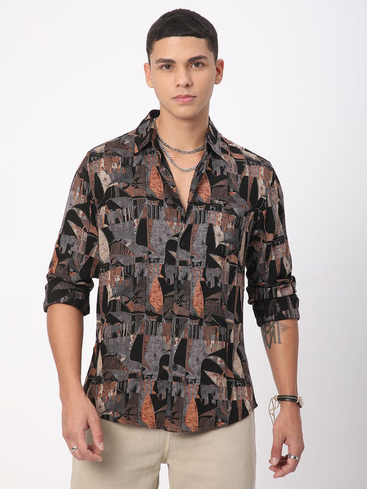 Black Fusion Hues Linear Foil Printed Shirt