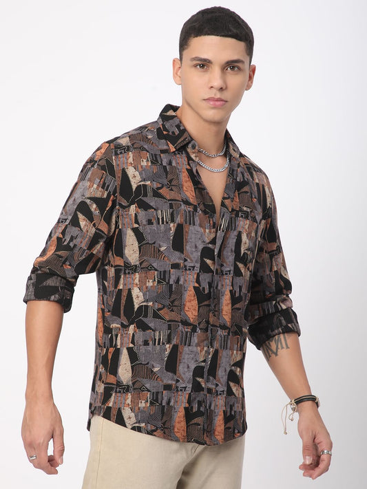 Black Fusion Hues Linear Foil Printed Shirt