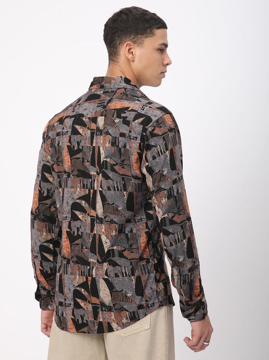 Black Fusion Hues Linear Foil Printed Shirt