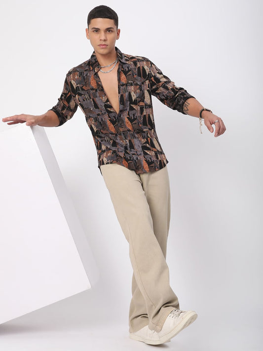 Black Fusion Hues Linear Foil Printed Shirt