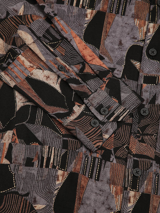 Black Fusion Hues Linear Foil Printed Shirt