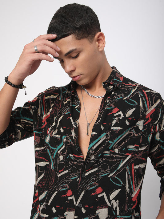 Black Fusion Hues Foil Printed Shirt