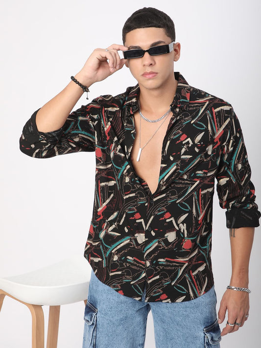 Black Fusion Hues Foil Printed Shirt