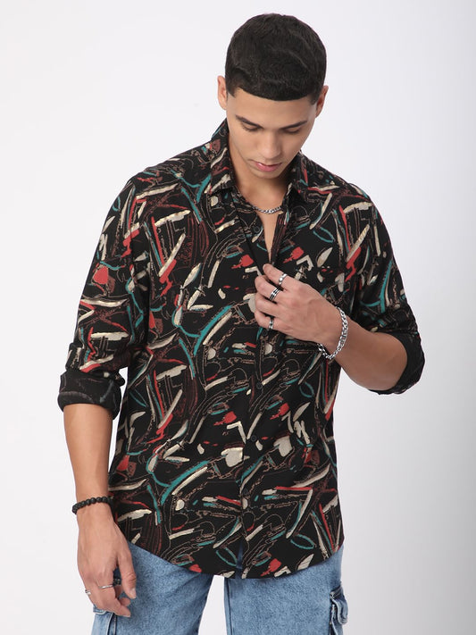 Black Fusion Hues Foil Printed Shirt
