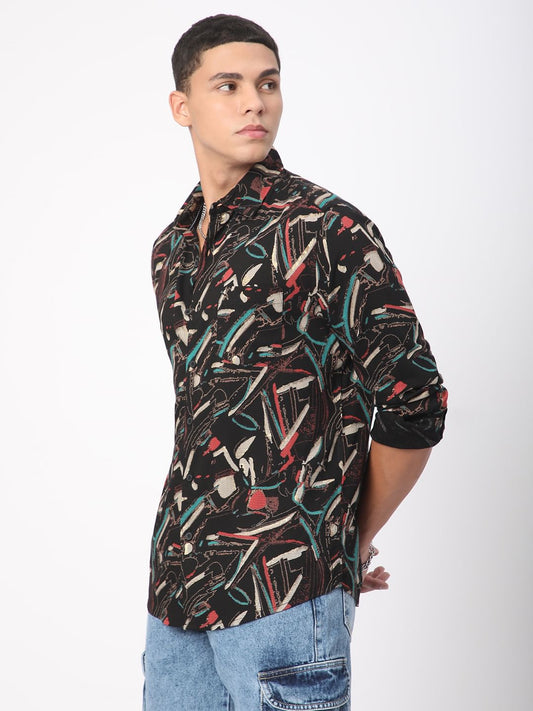 Black Fusion Hues Foil Printed Shirt
