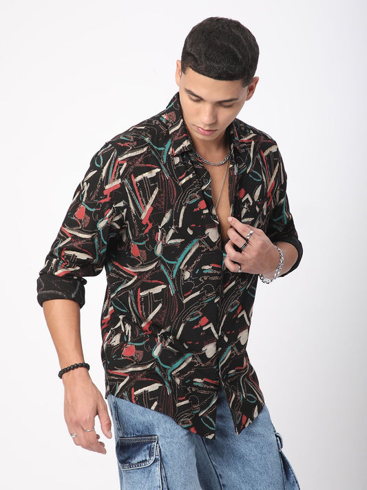 Black Fusion Hues Foil Printed Shirt