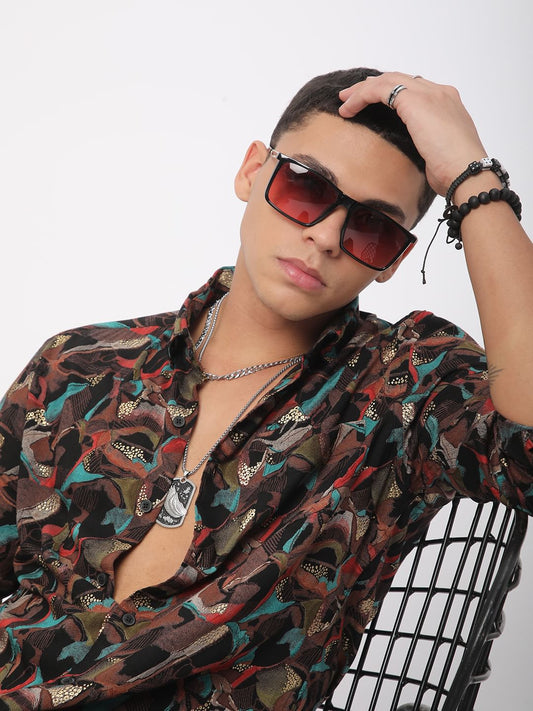 Abstract Multicolour Foil Printed Shirt