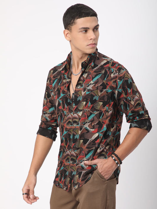 Abstract Multicolour Foil Printed Shirt