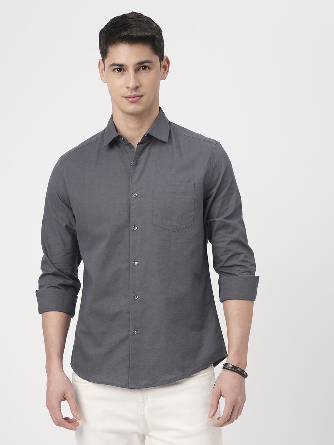 Swish Slate Grey Solid Shirt
