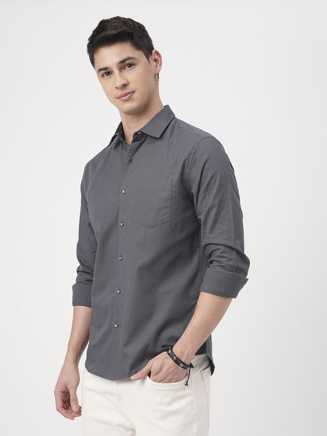 Swish Slate Grey Solid Shirt