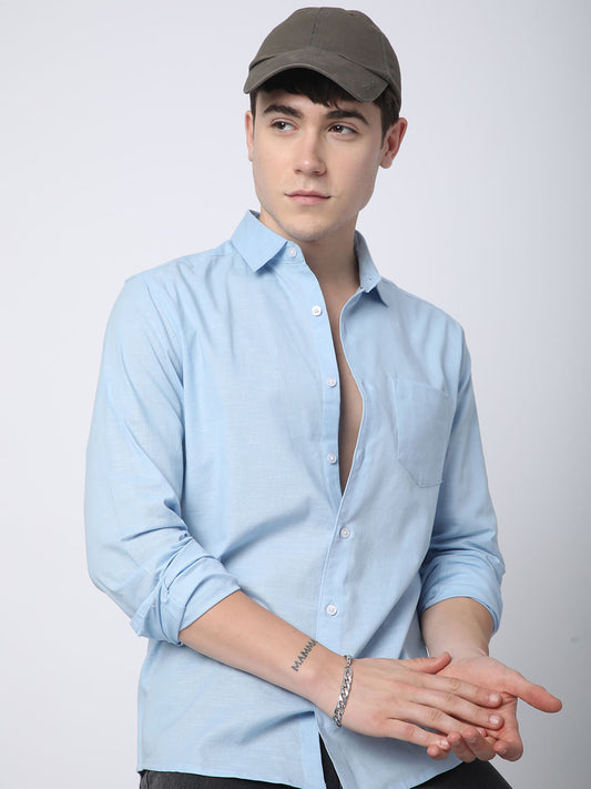 Classic Minimalist Blue Textured Shirt
