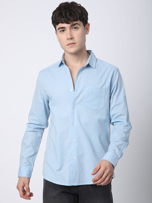 Classic Minimalist Blue Textured Shirt