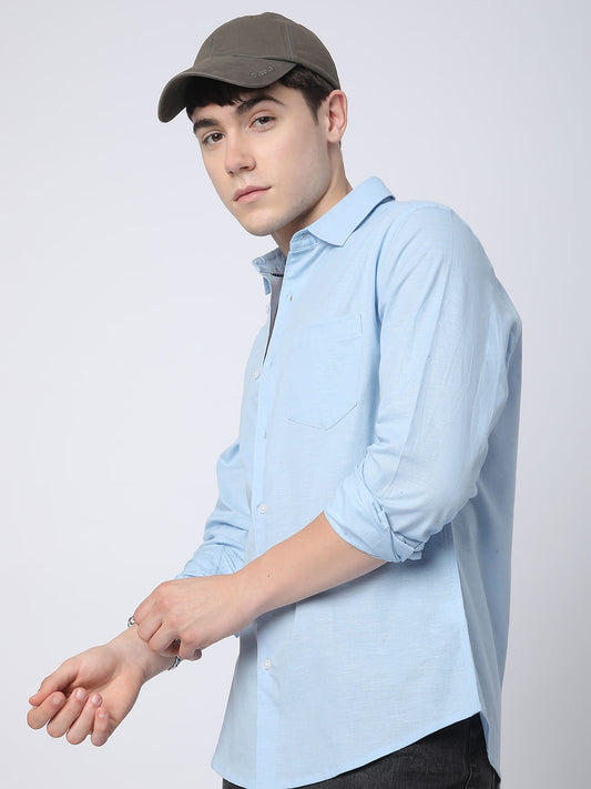 Classic Minimalist Blue Textured Shirt
