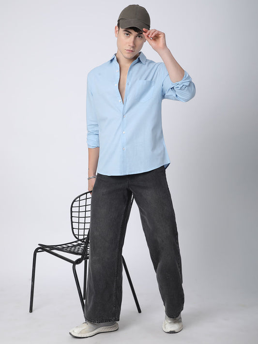 Classic Minimalist Blue Textured Shirt