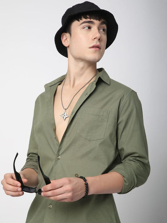 Classic Minimalist Olive Textured Shirt