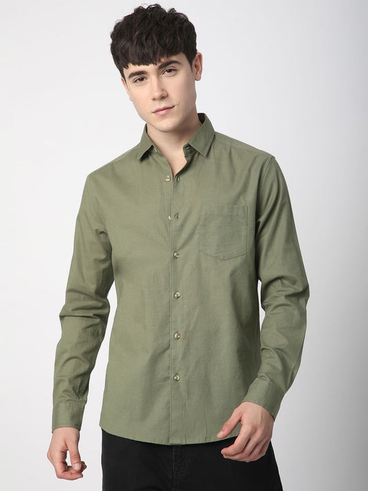 Classic Minimalist Olive Textured Shirt
