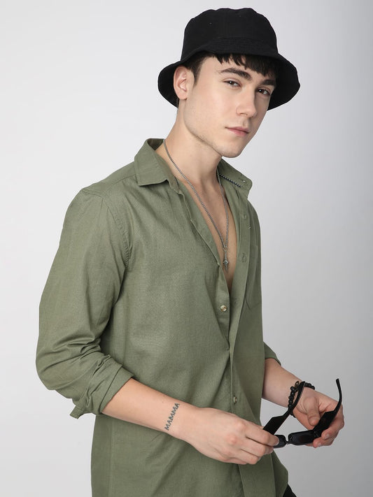 Classic Minimalist Olive Textured Shirt