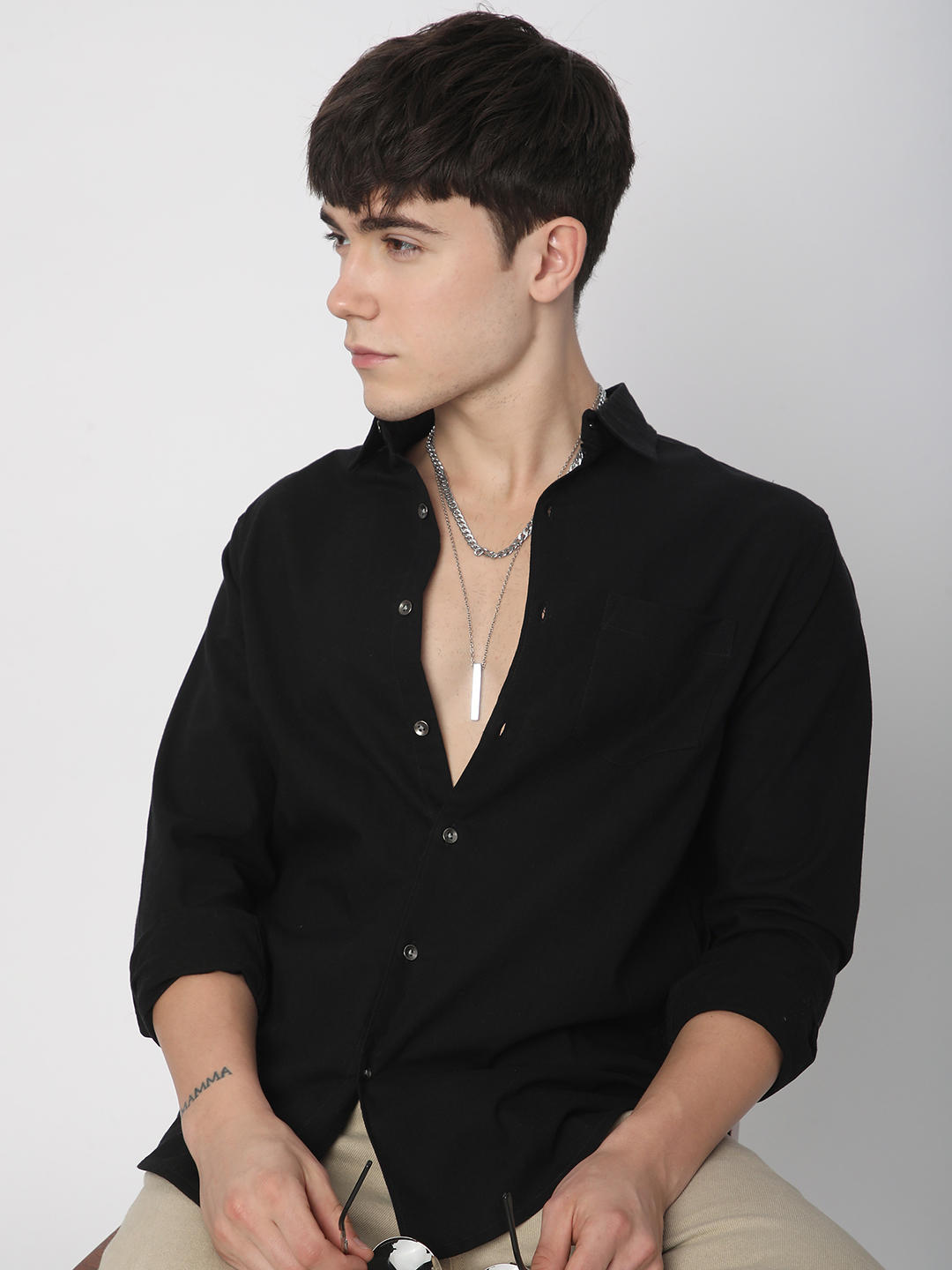 Timeless Jet Black Textured Shirt