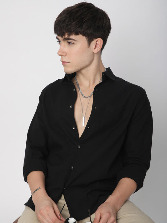 Timeless Jet Black Textured Shirt