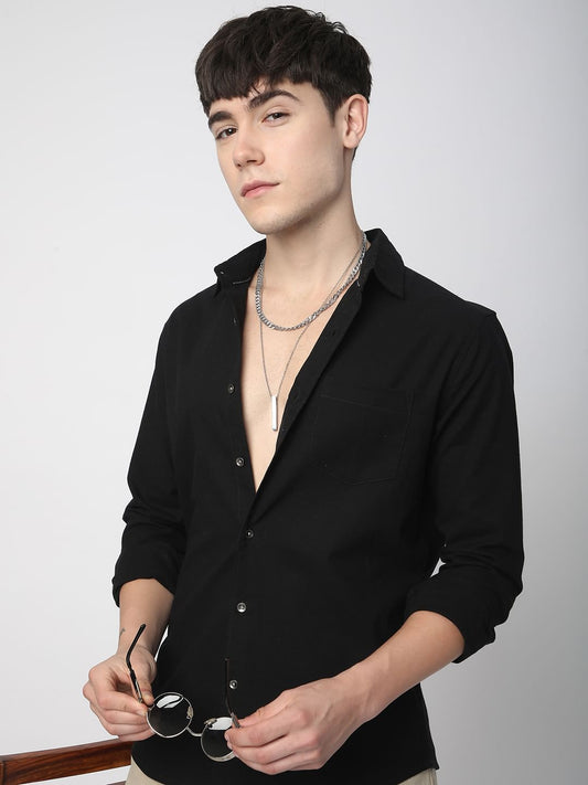 Timeless Jet Black Textured Shirt