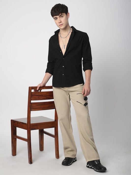 Timeless Jet Black Textured Shirt