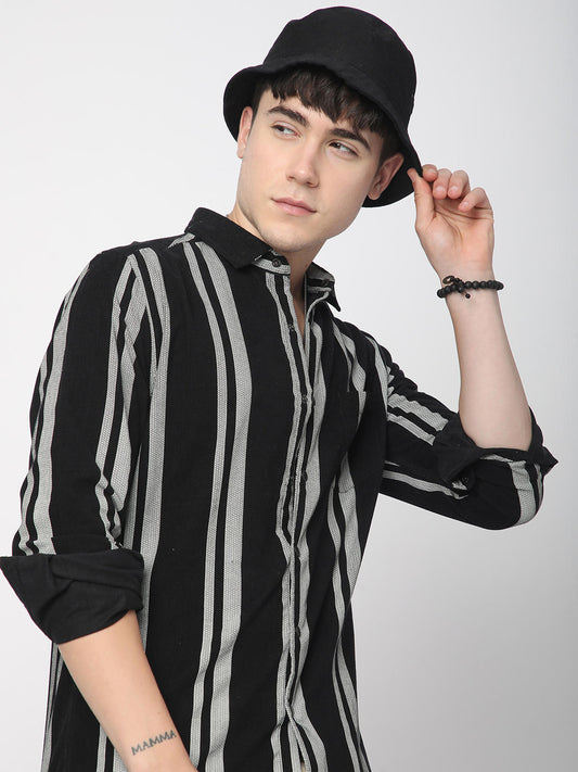 Haute Black & White Striped Corduroy Shirt