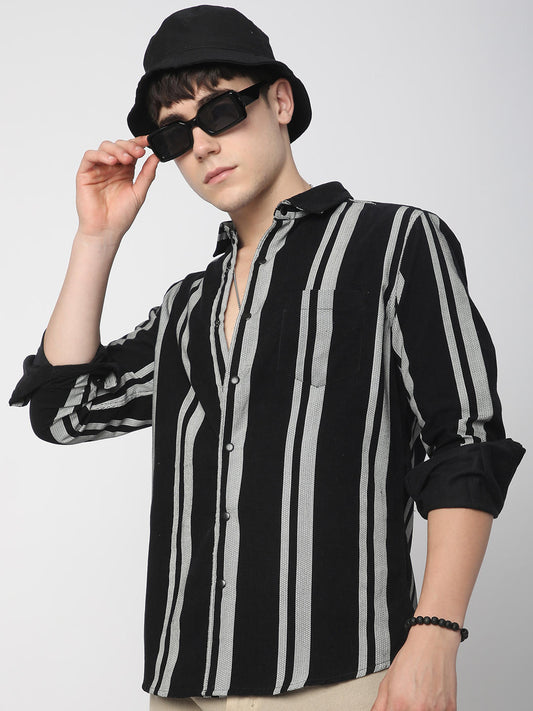 Haute Black & White Striped Corduroy Shirt