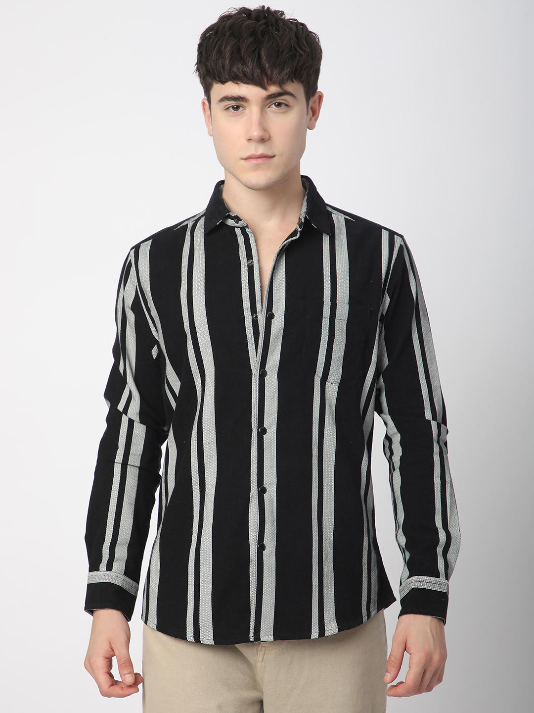 Haute Black & White Striped Corduroy Shirt