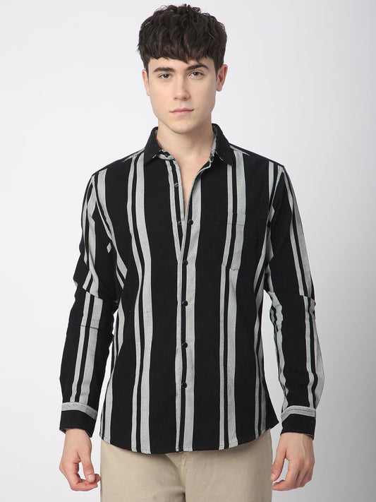 Haute Black & White Striped Corduroy Shirt