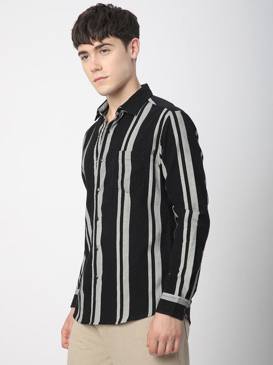 Haute Black & White Striped Corduroy Shirt