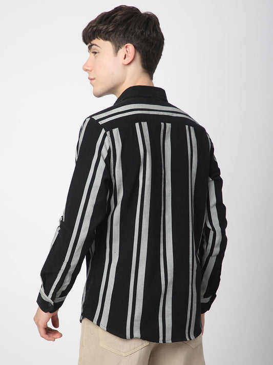 Haute Black & White Striped Corduroy Shirt