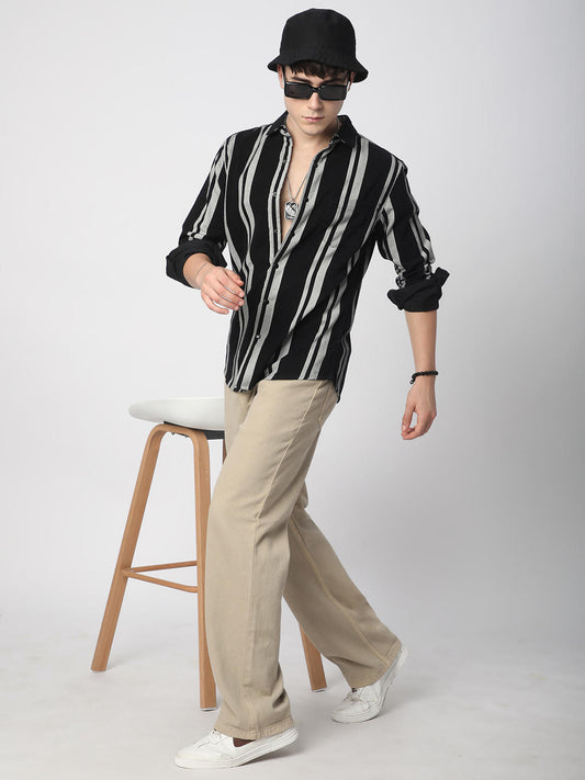 Haute Black & White Striped Corduroy Shirt