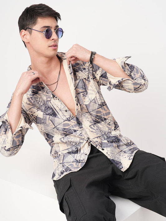 Graffito Grey & Ivory Corduroy Shirt