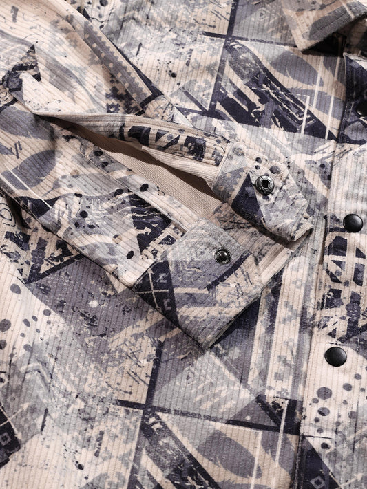 Graffito Grey & Ivory Corduroy Shirt