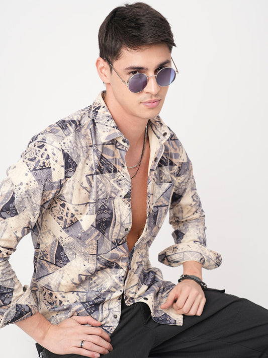 Graffito Grey & Ivory Corduroy Shirt
