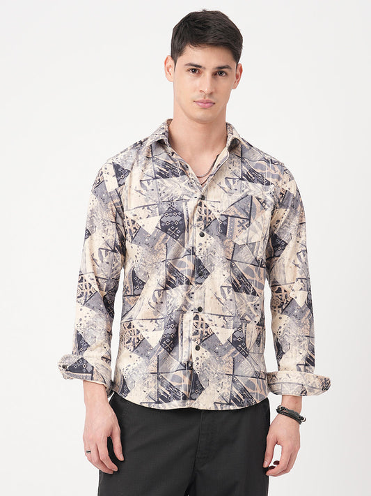 Graffito Grey & Ivory Corduroy Shirt