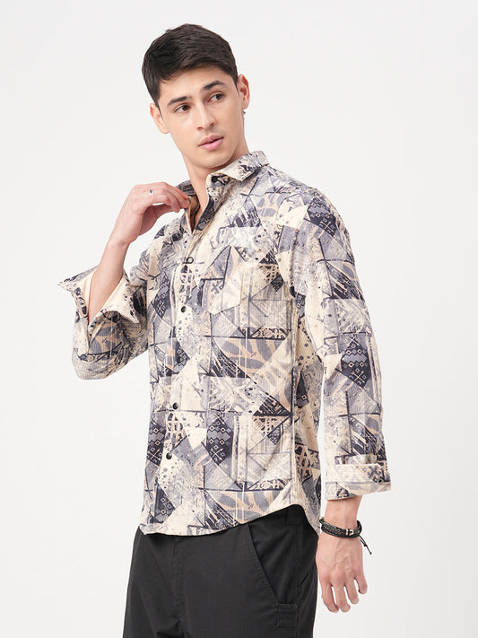 Graffito Grey & Ivory Corduroy Shirt