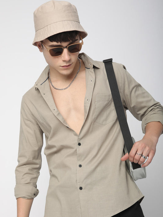 Classic Minimalist Beige Textured Shirt