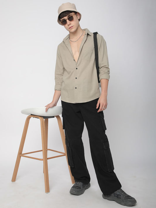 Classic Minimalist Beige Textured Shirt