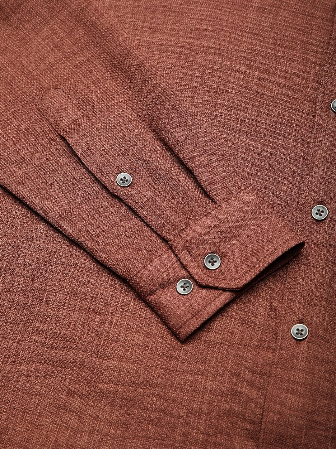 Auxfo Rust Brown Crinkled Linen Shirt
